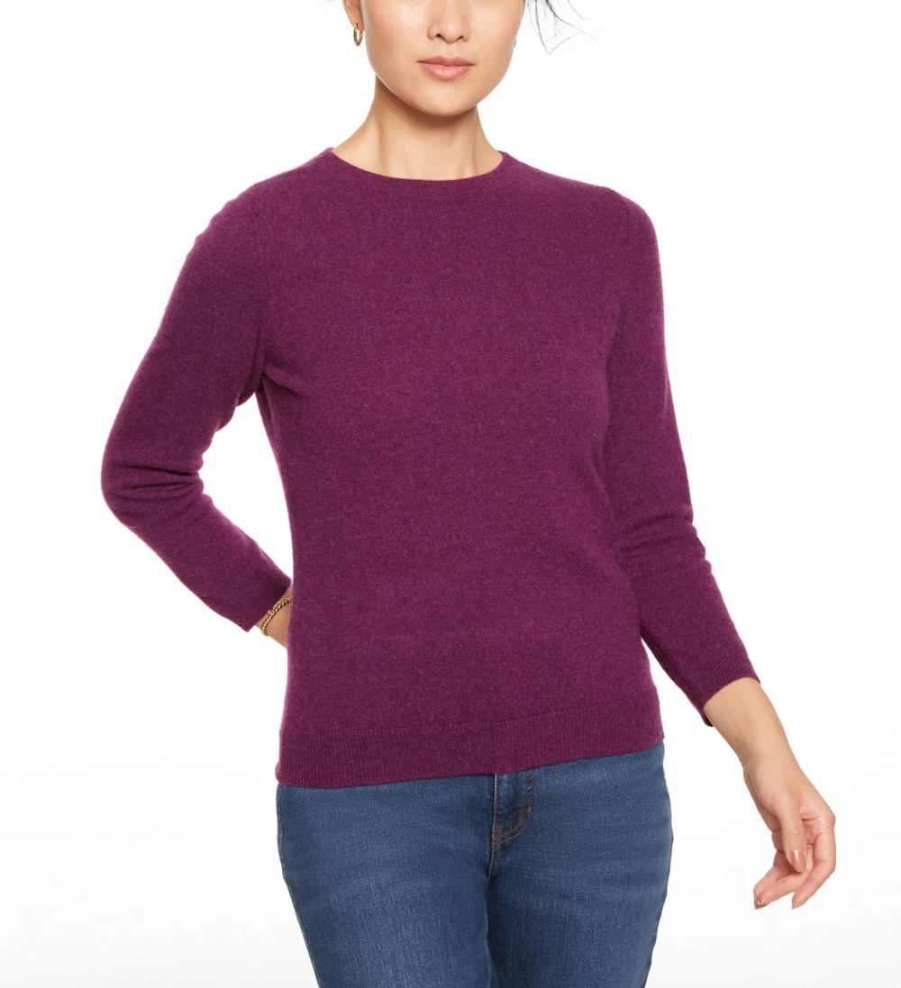 Talbots Pure Cashmere Sweater Plum Purple 3/4 Sleeve Crew Neck Knit M A010562